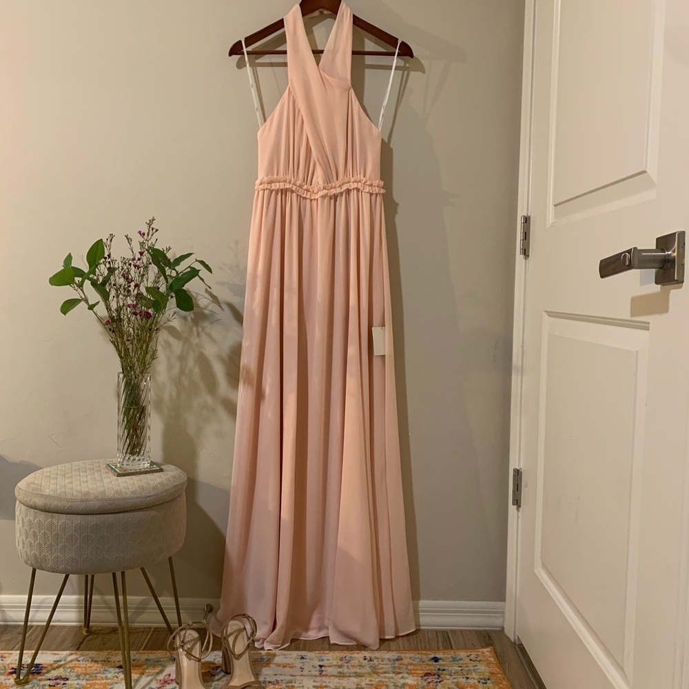 Lulus Don’t Let Go True Blush Halter Maxi Dress, size S.